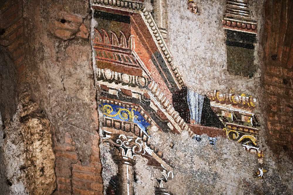 Fragment of a restored 15-meter ancient wall mosaic from 