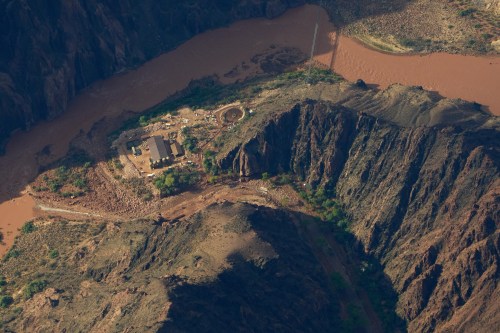 Flood debris lines Bright Angel Canyon near where it meets the Colorado River in the Grand Canyon, Monday, Aug. 31, 2026, at Grand Canyon National Park, Ariz. (AP Photo/John Locher)