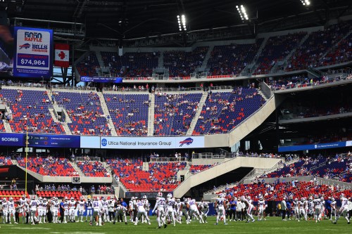 Interior view of Highmark Stadium prior to an NFL pre-season football game featuring the Buffalo Bills against the Carolina Panthers in Orchard Park, N.Y., Saturday, Aug. 15, 2026. (AP Photo/Jeffrey T. Barnes)