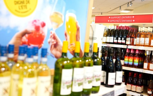 Canadian alcohol is seen at an LCBO store in Ottawa, on Monday, Aug. 17, 2026. THE CANADIAN PRESS/Justin Tang