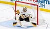 Pittsburgh Penguins goaltender Stuart Skinner makes a save against the New Jersey Devils during the third period of an NHL game on April 9, 2026, in Newark, N.J. (AP Photo/Noah K. Murray)