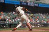San Francisco Giants' Jung Hoo Lee (51) hits a single during the second inning of a baseball game against the St. Louis Cardinals in San Francisco, Wednesday, Sept. 9, 2026. (AP Photo/Nic Coury)