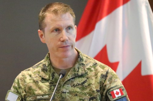 Brig.-Gen. L.W. (Wade) Rutland speaks at a press conference in Calgary on Monday, June 2, 2025. THE CANADIAN PRESS/Dave Chidley