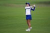 Charley Hull of Europe watches her approach shot into the second green during the Solheim Cup at the Bernardus Golf course in Den Bosch, Netherlands, Friday, Sept. 11, 2026. (AP Photo/Alastair Grant)
