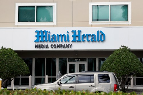 FILE - The Miami Herald newspaper office building is seen on Feb. 13, 2020, in Doral, Fla. (AP Photo/Wilfredo Lee, File)