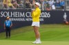 Charley Hull of Europe reacts after missing a putt on the 16th green during the Solheim Cup in Den Bosch, Netherlands, Saturday, Sept. 12, 2026. (AP Photo/Alastair Grant)