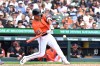 Detroit Tigers' Hao-Yu Lee hits an RBI double during the fourth inning of a baseball game against the Colorado Rockies, Saturday, Sept. 12, 2026, in Detroit. (AP Photo/Jose Juarez)