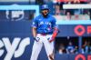 Blue Jays slugger Vladimir Guerrero Jr. celebrates after hitting an RBI double against the Baltimore Orioles during the first inning of a Major League Baseball game in Toronto on Sept. 12, 2026. THE CANADIAN PRESS/Sammy Kogan