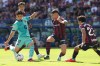 Barcelona's Xavi Espart, left, scores his side's first goal during the Spanish La Liga soccer match between Levante and Barcelona in Valencia, Sunday, Sept. 13, 2026. (AP Photo/Alberto Saiz)