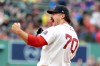 Boston Red Sox pitcher Payton Tolle reacts after striking out a third batter back-to-back during the first inning of a baseball game against the Kansas City Royals, Sunday, Sept. 13, 2026, in Boston. (AP Photo/Mark Stockwell)