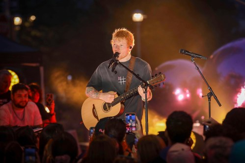 FILE - Singer-songwriter Ed Sheeran performs during 