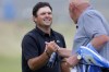 Patrick Reed of the United States reacts during the Irish Open at Trump International Golf Links in Doonbeg, Ireland, Sunday, Sept. 13, 2026.(AP Photo/Peter Morrison)