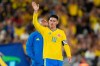 FILE - Colombia's James Rodriguez celebrates after defeating Costa Rica at the end of a friendly soccer match in Bogota, Colombia, Monday, June 1, 2026. (AP Photo/Fernando Vergara, File)