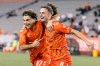 Forge FC teammates Maxime Bourgeois (87) and Ben Paton (6) celebrate a goal during the first half of a Canadian Championship semifinal soccer match against FC Supra, in Hamilton, Ont., on Tuesday, Sept. 15, 2026. THE CANADIAN PRESS/Nick Iwanyshyn