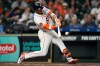 Houston Astros shortstop Jeremy Peña hits a home run during the third inning of a baseball game against the Kansas City Royals in Houston, Tuesday, Sept. 15, 2026. (AP Photo/Ashley Landis)