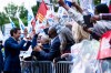 Quebec Liberal Party Leader Charles Milliard greets supporters as he arrives at an election debate in Montreal, on Tuesday, Sept. 15, 2026. THE CANADIAN PRESS/Christopher Katsarov