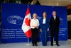 Prime Minister Mark Carney participates in a welcoming ceremony with President of the European Parliament Roberta Metsola, centre, and President of the European Commission Ursula von der Leyen, left, at the European Parliament in Strasbourg, France, on Wednesday, Sept. 16, 2026. THE CANADIAN PRESS/Justin Tang