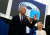 Prime Minister Mark Carney waves as he arrives in the Hemicycle of the European Parliament in Strasbourg, France, to attend the State of the European Union address by European Commission President Ursula von der Leyen, back right, on Wednesday, Sept. 16, 2026. THE CANADIAN PRESS/Justin Tang