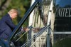 U.S. President Donald Trump boards Marine One on Wednesday, Sept. 16, 2026, near the White House in Washington. (AP Photo/Allison Robbert)