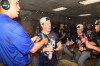 Los Angeles Dodgers President Andrew Friedman celebrates with the team after clinching the playoffs during a baseball game against the Cincinnati Reds on Thursday, Sept. 17, 2026 in Cincinnati. (AP Photo/Tanner Pearson)