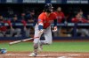Boston Red Sox's Roman Anthony watches his two-run single off Tampa Bay Rays pitcher Ian Seymour during the second inning of a baseball game Friday, Sept. 18, 2026, in St. Petersburg, Fla. (AP Photo/Chris O'Meara)
