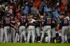 Atlanta Braves players and staff celebrate after winning a baseball game against the Houston Astros in Houston, Friday, Sept. 18, 2026. (AP Photo/Ashley Landis)