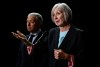 Finance Minister Francois-Philippe Champagne, left, and Jobs Minister Patty Hajdu speak to media during a cabinet retreat in Banff, Alta., Friday, Sept. 11, 2026. THE CANADIAN PRESS/Jeff McIntosh