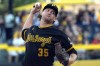 Pittsburgh Pirates pitcher Braxton Ashcraft delivers against the Los Angeles Angels during the first inning of a baseball game in Pittsburgh, Saturday, Sept. 5, 2026. (AP Photo/Tom E. Puskar)