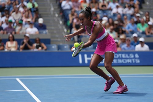 Leylah Fernandez, of Canada, returns the ball to Jessica Pegula, of the United States, during the third round of the U.S. Open tennis championships Friday, Sept. 4, 2026, in New York. (AP Photo/Kirsty Wigglesworth)