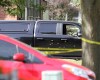 Bullet holes are pictured in the side of a pickup truck near the scene of a shooting that took place late Sunday evening near Sons of Jacob Synagogue in Belleville, Ont., on Monday, Sept. 21, 2026. THE CANADIAN PRESS/Ian MacAlpine