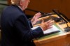 FILE - President Donald Trump gestures as he addresses the 80th session of the United Nations General Assembly, Sept. 23, 2025, at U.N. headquarters. (AP Photo/Angelina Katsanis)