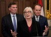 Transport Minister Steven MacKinnon, right, and Minister for Canada-U.S. Trade Dominic LeBlanc listen as Jobs Minister Patty Hajdu speaks during a news conference in the Foyer of the House of Commons in Ottawa on Monday, Sept. 21, 2026. THE CANADIAN PRESS/Adrian Wyld
