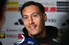 Germany's Younes Ebnoutalib speaks during a press conference ahead of their match against Netherlands in the Nations League, in Herzogenaurach, Germany, Tuesday Sept. 22, 2026. (Federico Gambarini/dpa via AP)