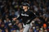 Miami Marlins' Kyle Stowers celebrates after scoring on a Agustin Ramirez single during the fourth inning of a baseball game against the Chicago Cubs Tuesday, Sept. 22, 2026, in Chicago. (AP Photo/Paul Beaty)