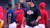 Boston Red Sox manager Chad Tracy talks with his players during batting practice prior to a baseball game against the Cleveland Guardians, Tuesday, Sept. 22, 2026, in Boston. (AP Photo/Charles Krupa)