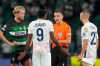 FILE - Referee Donatas Rumsas, second right, discusses with Lille's Jonathan David during the Champions League opening phase soccer match between Sporting CP and Lille at the Alvalade stadium in Lisbon, Sept. 17, 2024. (AP Photo/Armando Franca, File)