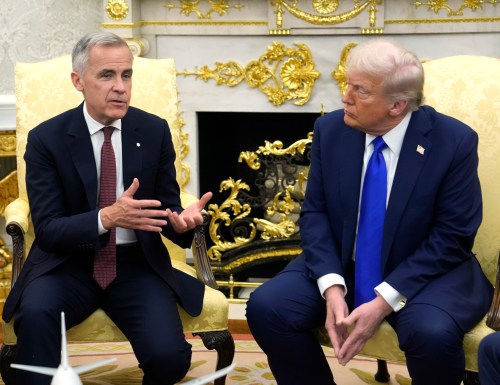Prime Minister Mark Carney and U.S. President Donald Trump hold a press conference at the White House in Washington, D.C., Tuesday, Oct. 7, 2025. THE CANADIAN PRESS/Adrian Wyld