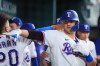 Texas Rangers' Josh Jung reacts in the dugout after hitting a two-run home run against the New York Mets during the first inning of a baseball game Thursday, Sept. 24, 2026, in Arlington, Texas. (AP Photo/Julio Cortez)