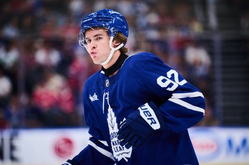 Maple Leafs winger Gavin McKenna looks on during a pre-season game against the Montreal Canadiens in Toronto on Saturday, Sept. 19, 2026. THE CANADIAN PRESS/Sammy Kogan