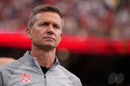 Canada head coach Jesse Marsch ahead of the World Cup round of 16 soccer match between Canada and Morocco in Houston on July 4, 2026. (AP Photo/Ashley Landis)