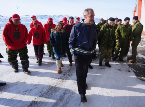 Prime Minister Mark Carney leaves a photo opportunity after making an announcement at a Canadian Armed Forces forward-operating location in Iqaluit, Nunavut, on Tuesday, March 18, 2025. THE CANADIAN PRESS/Sean Kilpatrick