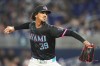 Miami Marlins starting pitcher Eury Pérez throws during the fourth inning of a baseball game against the Atlanta Braves, Friday, Sept. 25, 2026, in Miami. (AP Photo/Lynne Sladky)