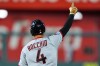 Cleveland Guardians' Brayan Rocchio celebrates as he runs the bases after hitting a solo home run during the seventh inning of a baseball game against the Kansas City Royals, Saturday, Sept. 26, 2026, in Kansas City, Mo. (AP Photo/Charlie Riedel)