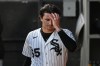 Chicago White Sox starting pitcher Davis Martin reacts in the dugout after being pulled during the first inning of a baseball game against the Colorado Rockies, Saturday, Sept. 26, 2026, in Chicago. (AP Photo/Paul Beaty)