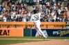 Detroit Tigers' Eduardo Valencia reacts after hitting a two-run home run during the ninth inning of a baseball game against the Pittsburgh Pirates, Saturday, Sept. 26, 2026, in Detroit. (AP Photo/Jose Juarez)