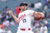 Minnesota Twins starting pitcher Dean Kremer delivers a pitch against the Texas Rangers during the first inning of a baseball game, Sunday, Sept. 27, 2026, in Minneapolis. (AP Photo/Matt Krohn)