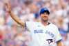 Blue Jays pitcher Max Scherzer reacts to fans after he was pulled against the Cincinnati Reds during the eighth inning of a Major League Baseball game in Toronto on Sept. 27, 2026. THE CANADIAN PRESS/Frank Gunn