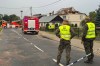 FILE - Firefighters and territorial defence officers stand close to the destroyed roof of a house, after Russian drones violated Polish airspace during an attack on Ukraine, in Wyryki near Lublin, Poland, Sept. 11, 2025. (AP Photo/Rafal Niedzielski, File)