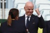 FIFA President Gianni Infantino attends the Women's U20 World Cup final soccer match between Spain and North Korea in Lodz, Poland, Sunday, Sept. 27, 2026. (AP Photo/Beata Zawrzel)