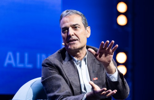 Mirko Bibic, CEO Bell Canada speaks during All-In 2026, an artificial intelligence (AI) conference in Montreal on Wednesday, Sept. 16, 2026. THE CANADIAN PRESS/Christinne Muschi